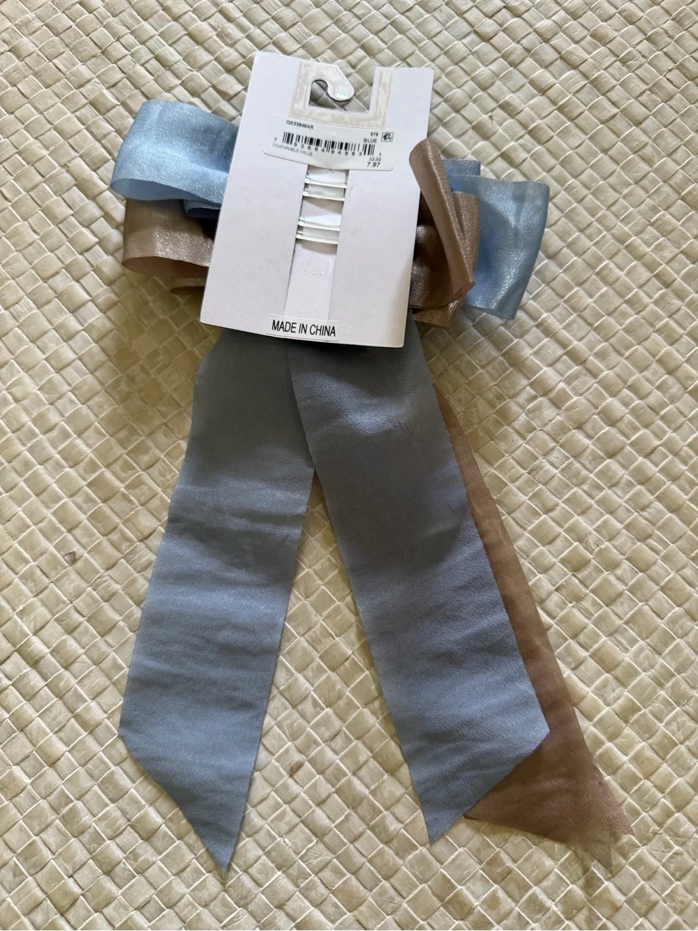 NWT Berry Set of 2 Oversized Satin Bow Hair Clips Blue Taupe Coquette